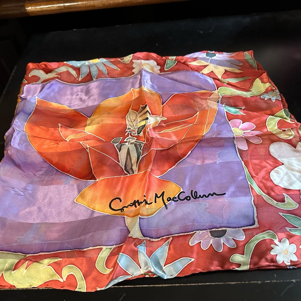 Cynthia MacCollum Tropical Floral 16 x 54 Silk Scarf, Signed